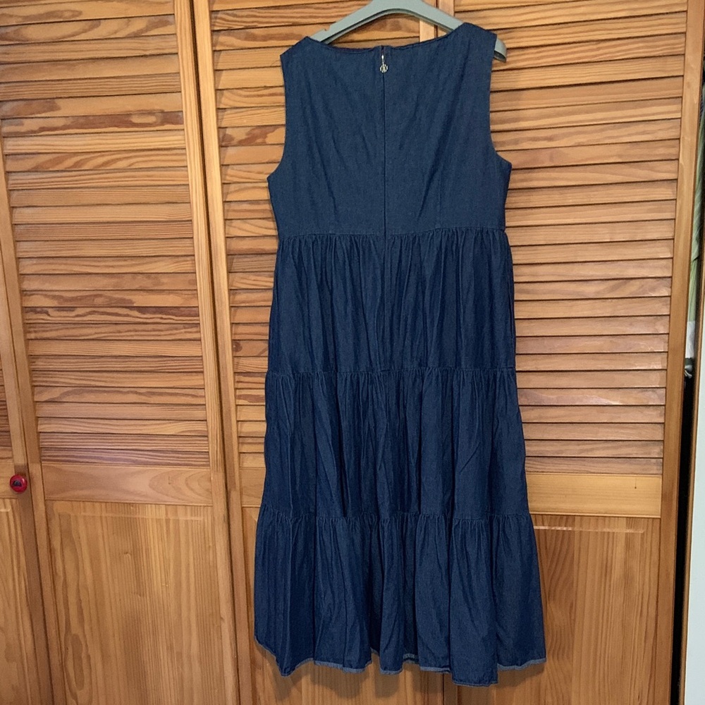 Kate Spade Deep Blue Midi Vineyard dress denim zip back tiered a line size 14 - Picture 8 of 12